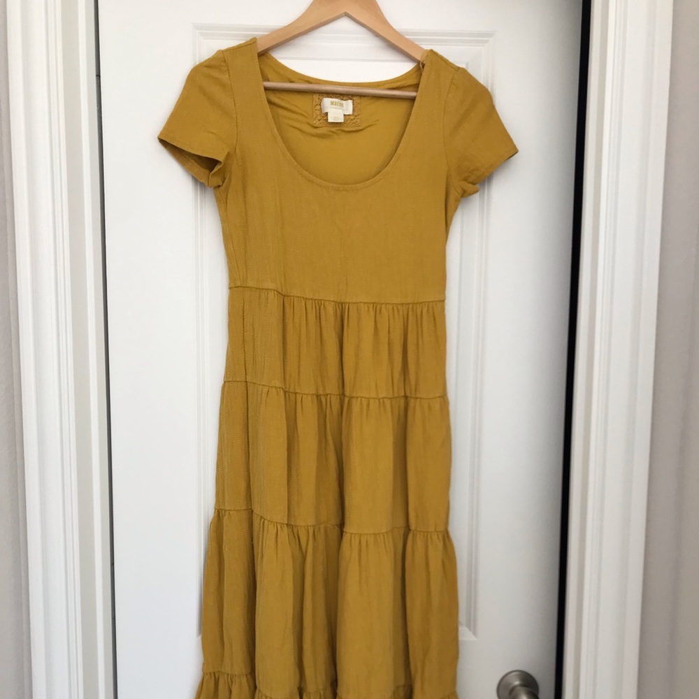 Anthropologie Maeve Mustard Tiered Knit Maxi Dress